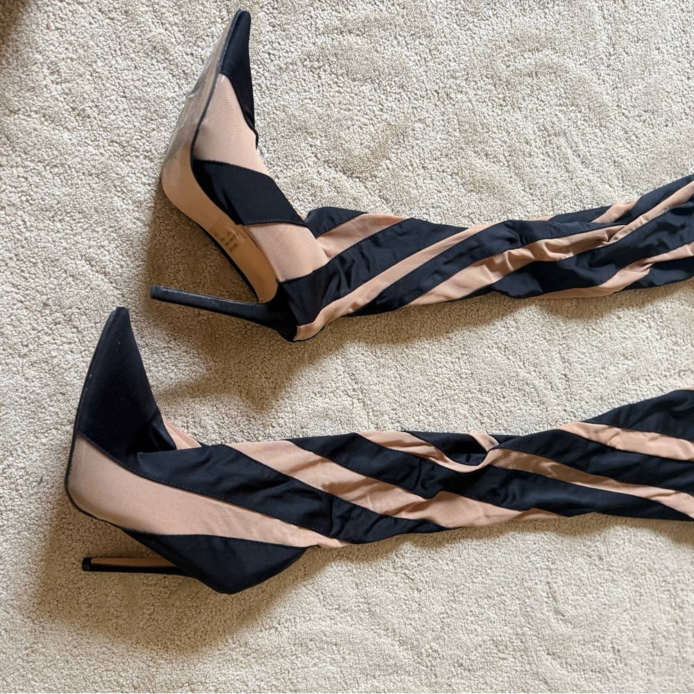 Zara Black and Tan Striped Heeled Boots